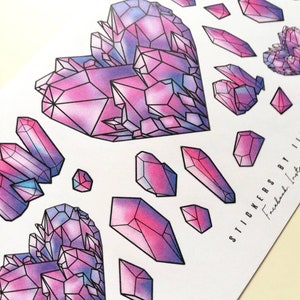 Heart Crystal Stickers, pink purple pastel crystals
