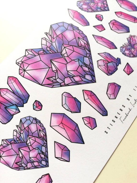 Heart Crystal Stickers, Pink Purple Pastel Crystals 