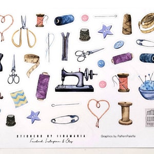 Sewing Stickers, sewing supplies machine scissors needle thread button