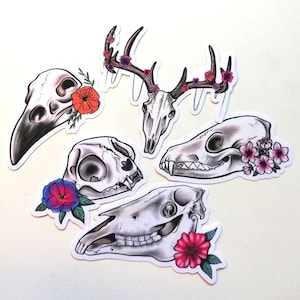 Animal Skull Die Cut Stickers, deer horse cat fox raven