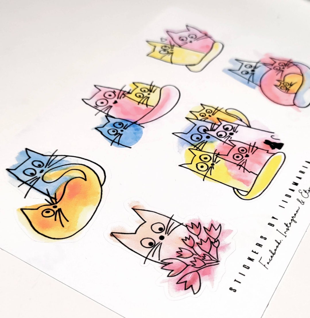 Pb Stickers PB Watercolor Cat Stickers - Etsy