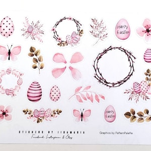 Cute Pink Easter -stickers, branch butterfly egg flower leaves pedals