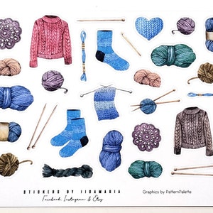 Knitting crocheting stickers, yarn wool socks jumper