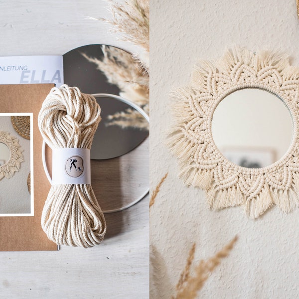 Kit de bricolage miroir en macramé pour débutants, kit en macramé avec vidéo « Ella » Kit de démarrage en macramé à suspendre au mur en macramé, kit de bricolage, cadeau de Noël