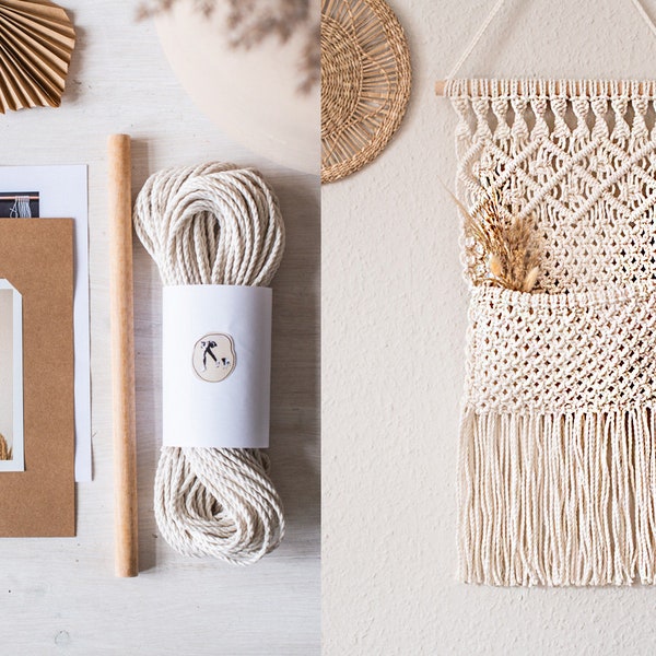 Macrame DIY Kit Wall Hanging Wall Organizer "Tilda" | Handicraft set boho beginners incl. video | creative gift