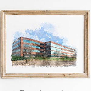 Cadeau-idee CEO aquarel kunstwerk kantoorgebouw, cadeau collega, cadeau-idee afscheid werk, sluiting deal voor relaties, custom house