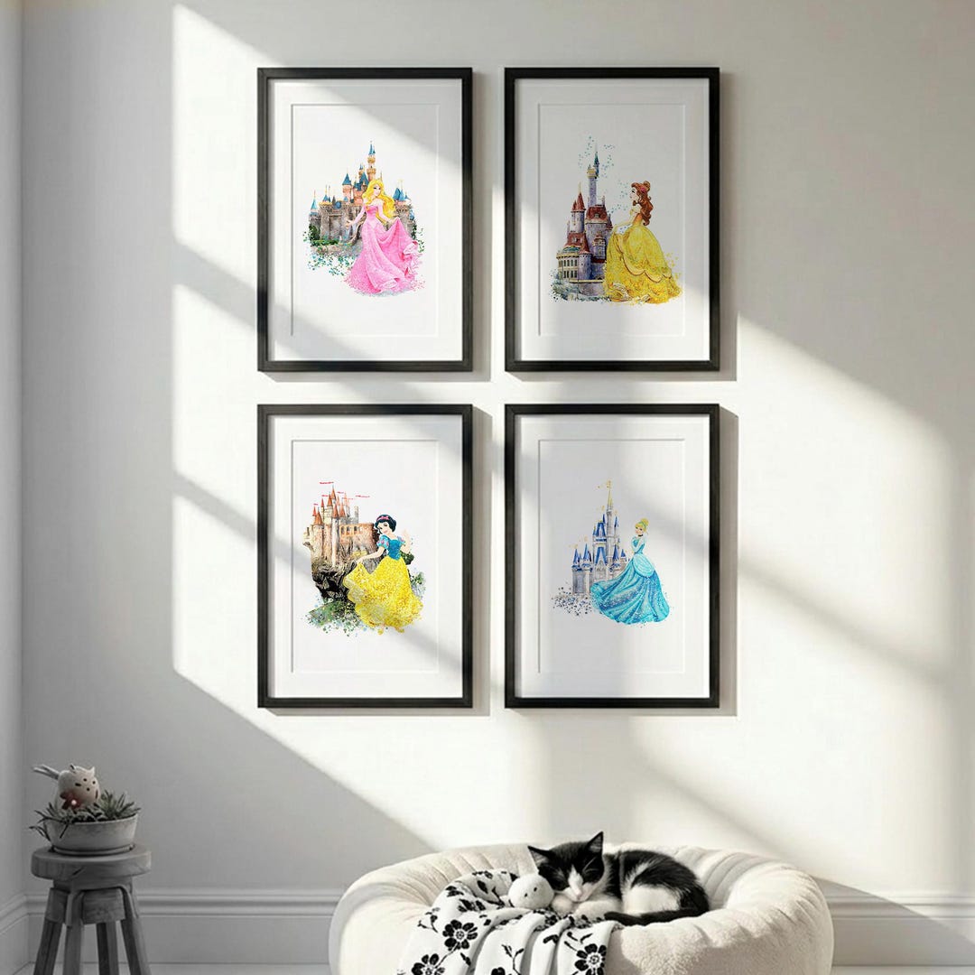 Disney Princess Wall Art Set of 4, Castle Prints, Nursery Decor ...