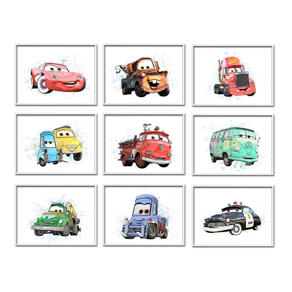 Cars Movie Print Set of 9, Horizontal Digital Art, Disney Pixar Nursery ...