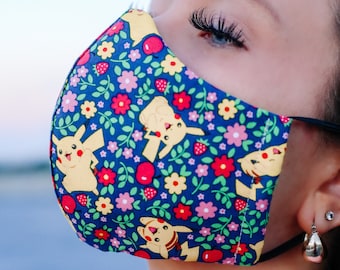 Navy Pika Electric Mouse Pocket Monster Flower Mask Halloween Accessory Taglie per bambini e adulti