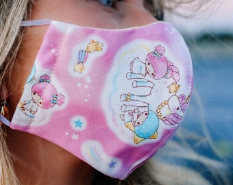 Edizione limitata Rosa Little Kawaii Twins Castello Halloween Costume Face Mask Taglia bambino e adulto