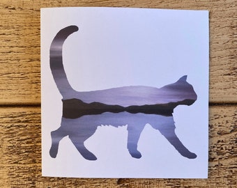 Mauve Island Katze Grußkarte Quadratische Katze lila Grüße