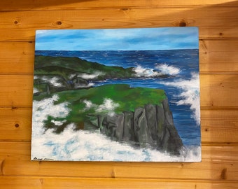 Nordkapp Norwegian coastline inspired painting of cliffs surrounded by snowclouds Landscape original Painting, acrylic on box canvas