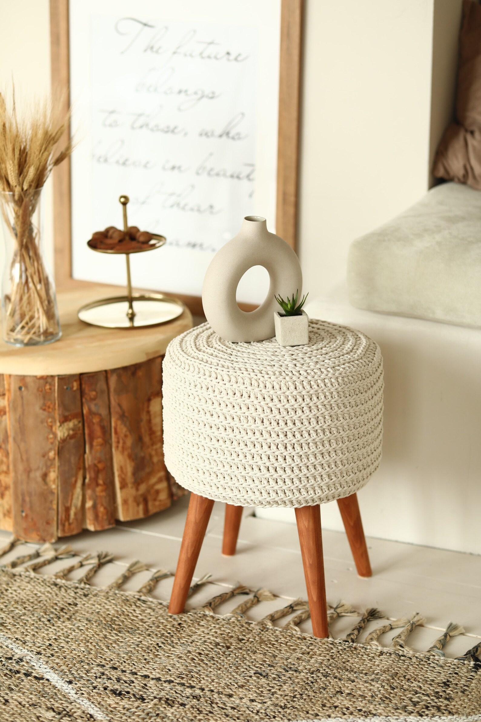 Crochet pouf with legs/Scandinavian knitted pouf for home Etsy