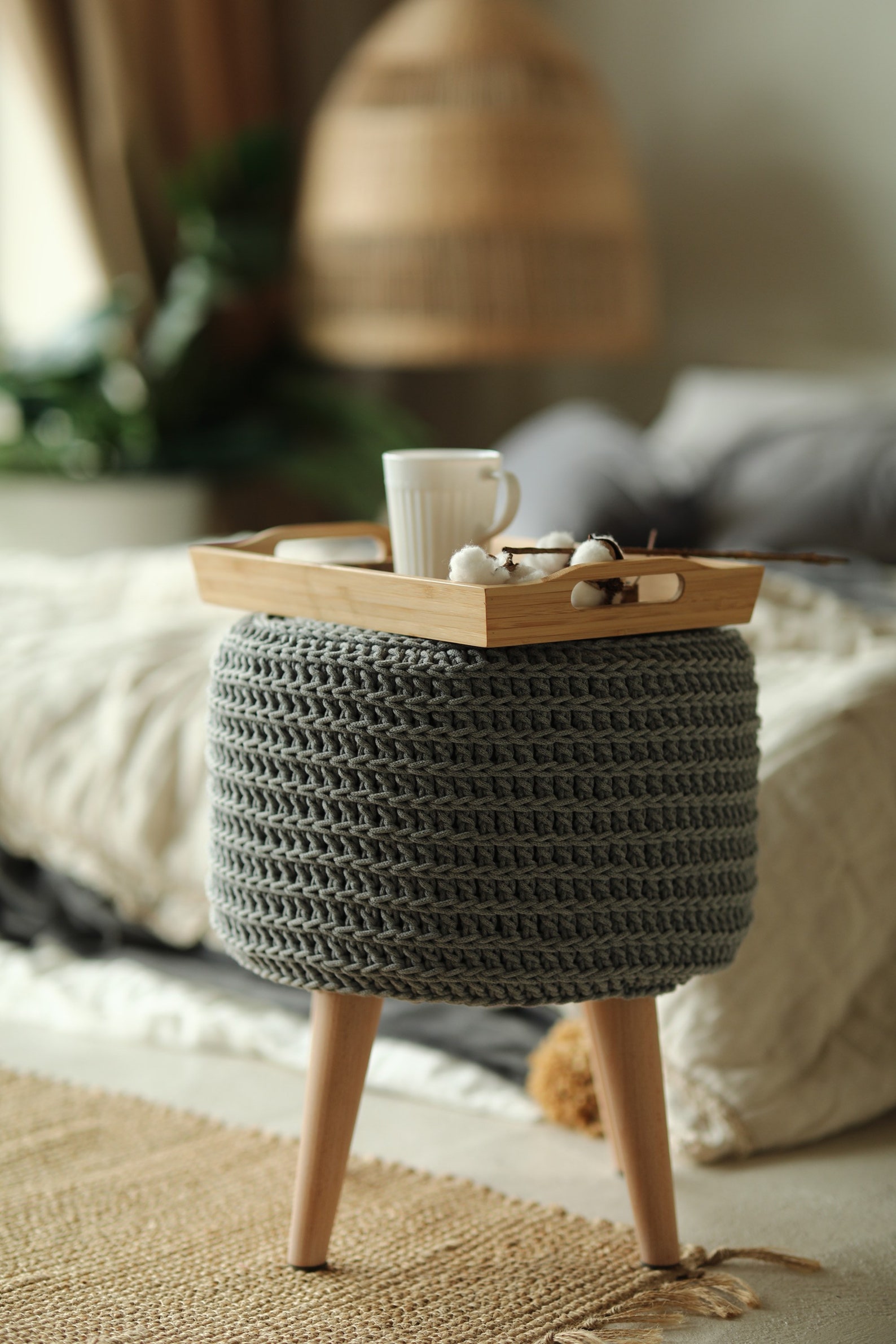 Crochet ottoman with legs/Scandinavian knitted pouffe for home Etsy