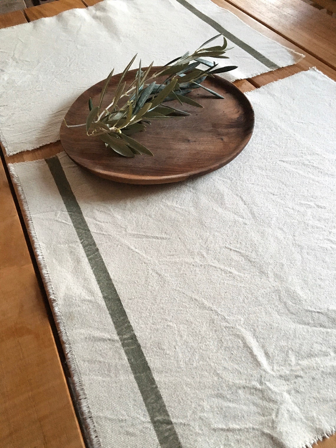Set of 2 olive green minimalist ecru cotton placemats Etsy