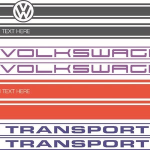 VW T5 lang - Heckmotiv-Seiten, Haube- und Heckstreifen - Schwarz matt /  glanz Oracal - 1Fl. FixON - Professionelle Auto Seitenstreifen,  Seitensdekore, Wunsch Text Aufkleber mit Ihrem Logo oder Werbung