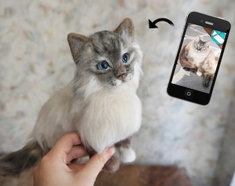 Cat lover gift, Custom cat portrait ,  Realistic cat plush, Pet memorial, Needle felted cat ornament