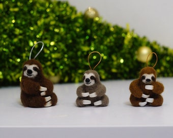 Sloths ornaments, felt sloth, felted animals, sloth lover gift
