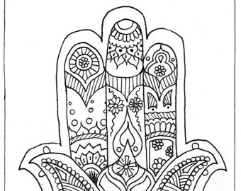 Carte postale "Main" pour la coloration, Hamsa, Main de Fatima