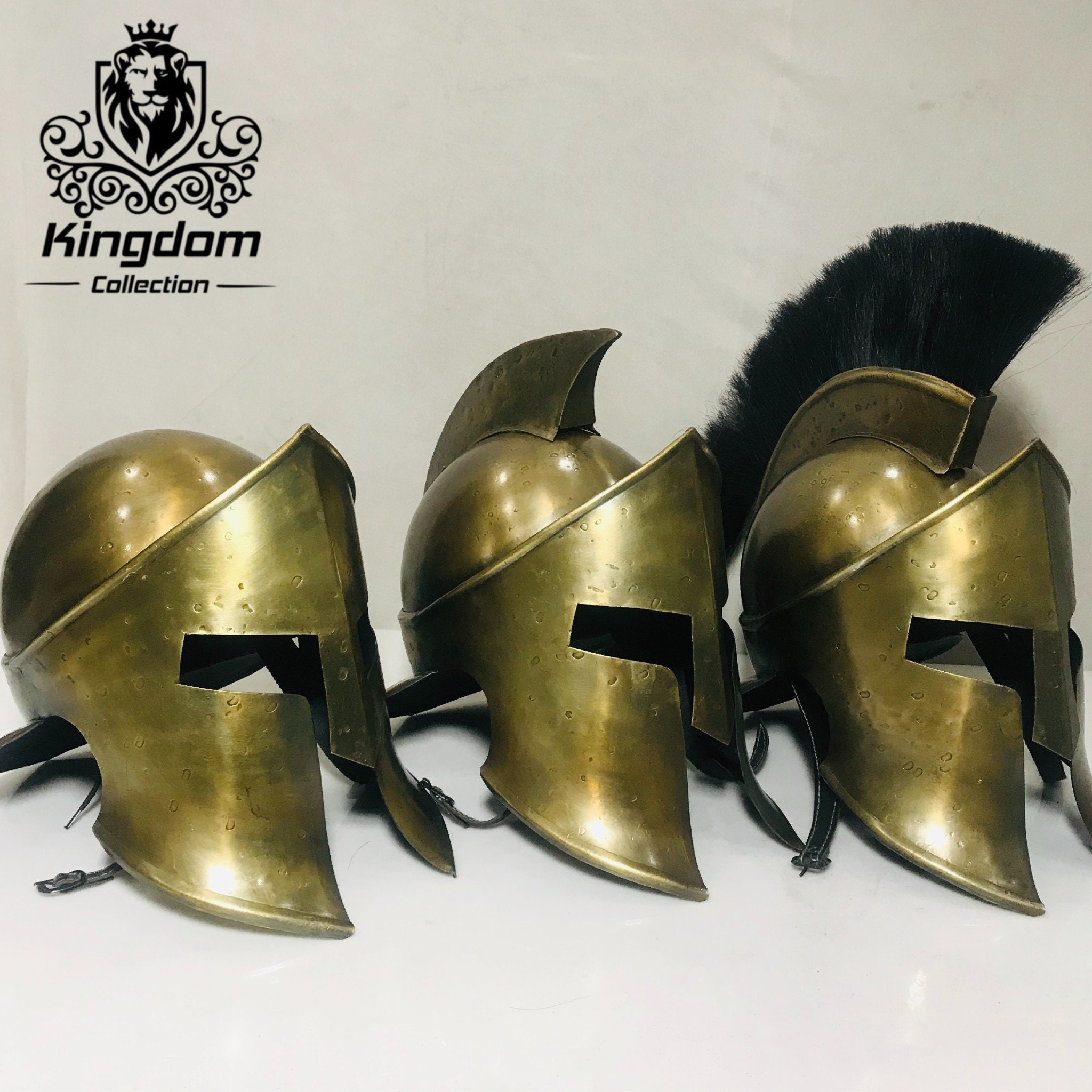 300 SPARTAN King Helmet Movie Leonidas Brass Marine Steel Plating Liner SCA LARP 