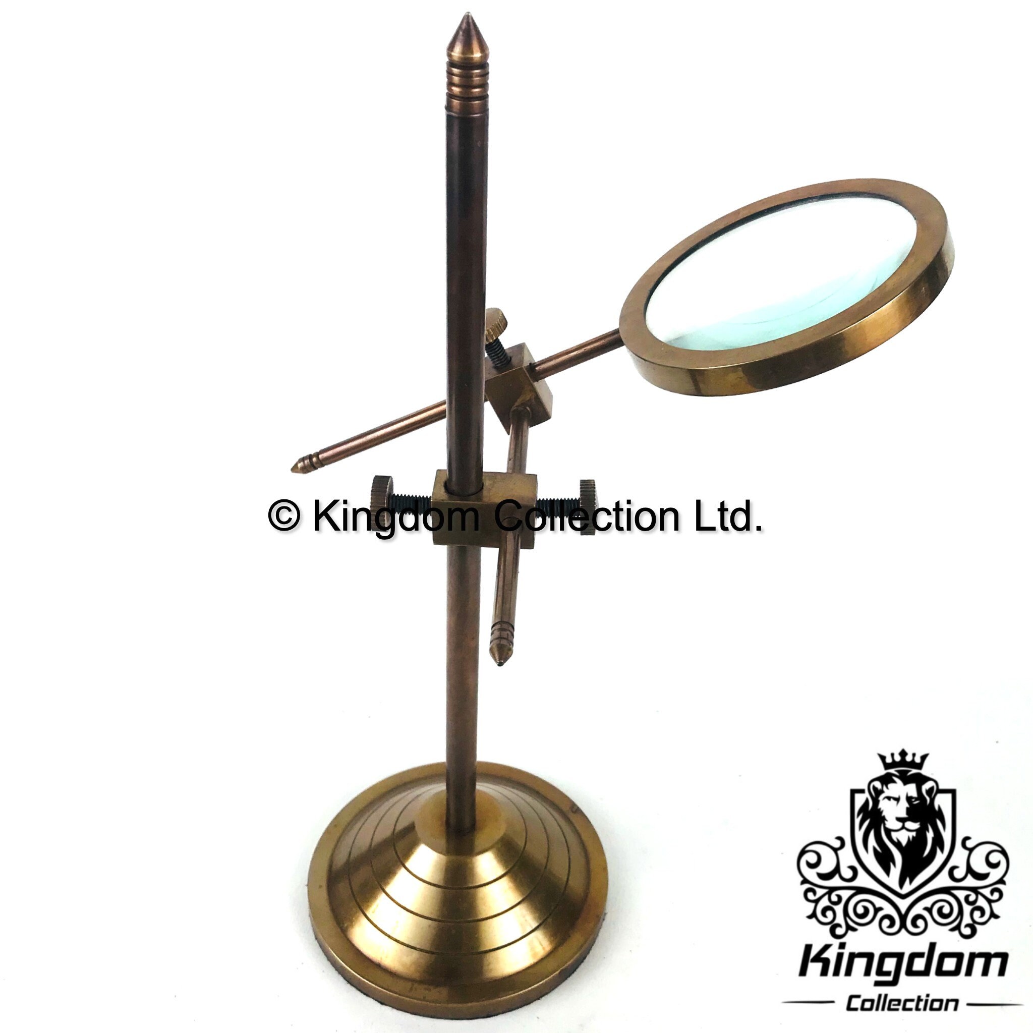 Brass Magnifying Glass with Stand Holder and Adjustable Arm - Lost and Found
