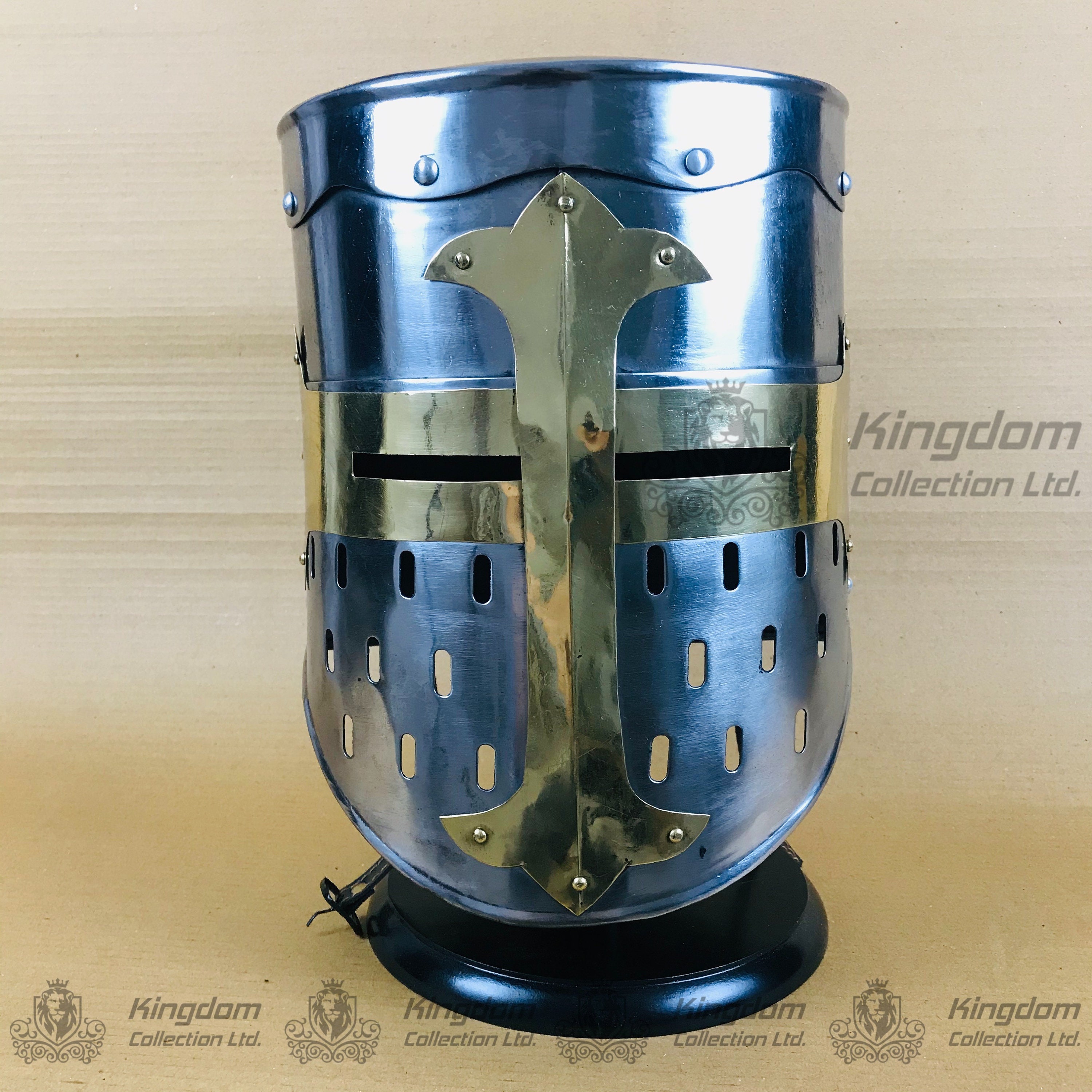 Medieval Knight Armor Crusader Templar Helmet Brass Helm Mason's gift Cross Larp 