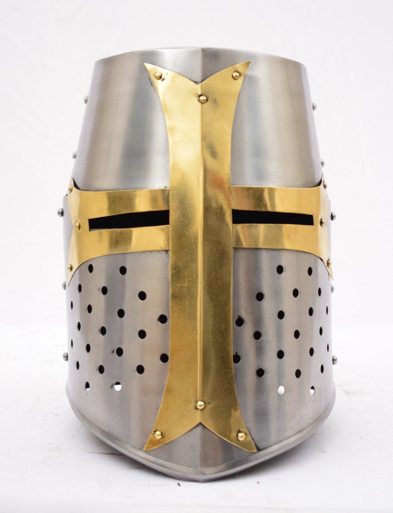 Medieval Crusader Helmet Templar Knight Helmet Silver Finish Brass Design Liner 