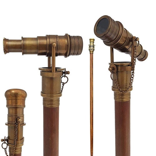 Brass Antique Walking Stick Walking Cane Folding Telescope Wooden Nautical Gifts 