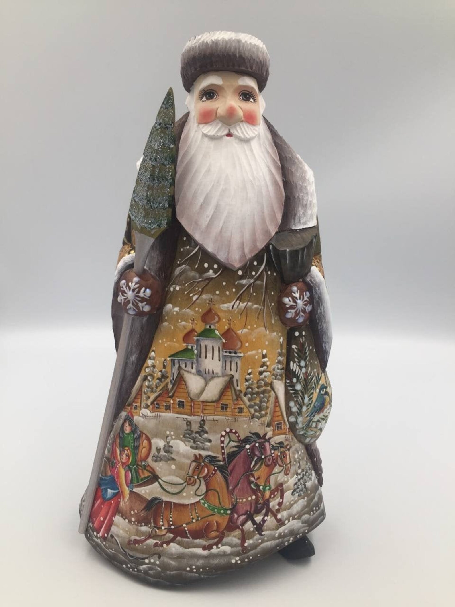 9.6 Carved Wooden Santa Figurine Christmas Decor Hand Etsy