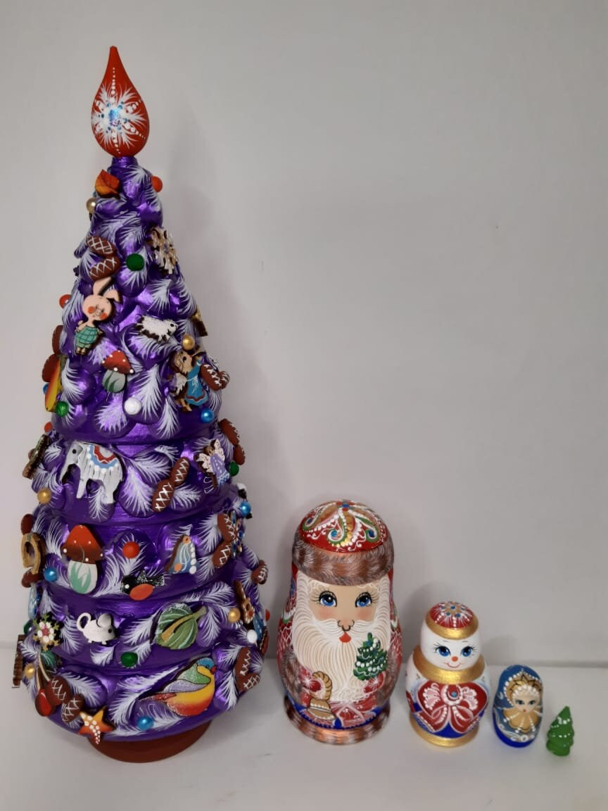 10 Carved Christmas Tree Nesting Doll Painted Doll Etsy