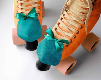 Rollerskate toe caps, toe covers, toe guards, roller skates accessories, cute roller skate toe guards  with ribbon, cutest toe caps, gold.