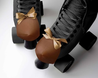 Roller skate toe guards, toe caps, toe covers, roller skates accessories, cute roller skate toe guards  with ribbon, cutest toe caps. Brown