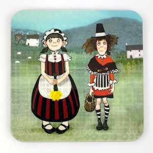 Welsh lady Coaster Welsh Ladies Wales Hillside Welsh gifts Welsh coaster Welsh design Welsh tradition by Odwen