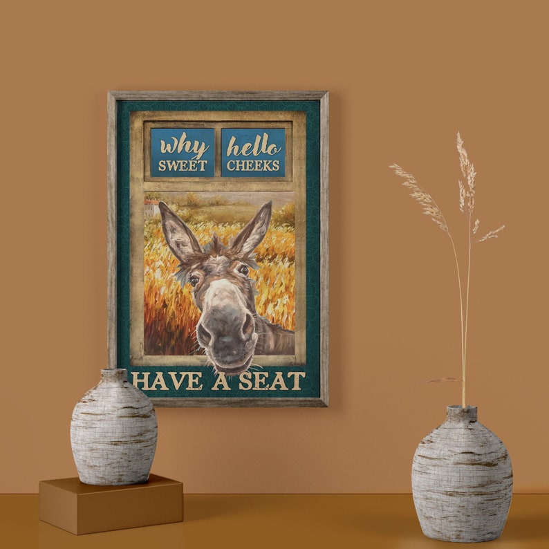 Hello Sweet Cheeks Bathroom Poster Funny Donkey Bathroom Wall Etsy