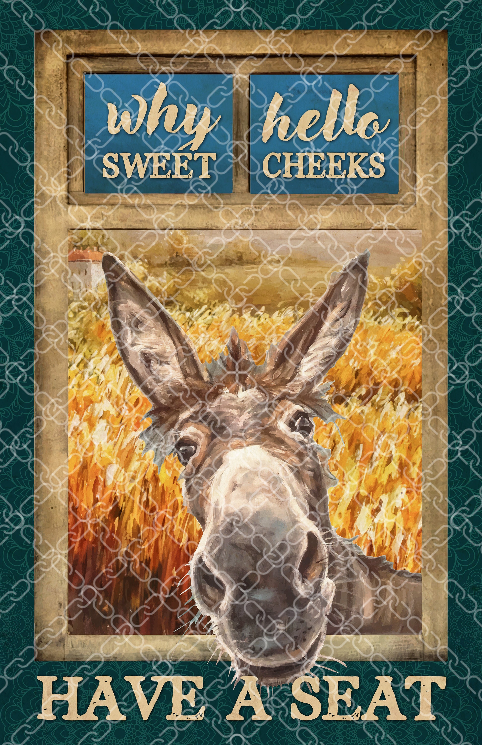 Hello Sweet Cheeks Bathroom Poster Funny Donkey Bathroom Wall Etsy