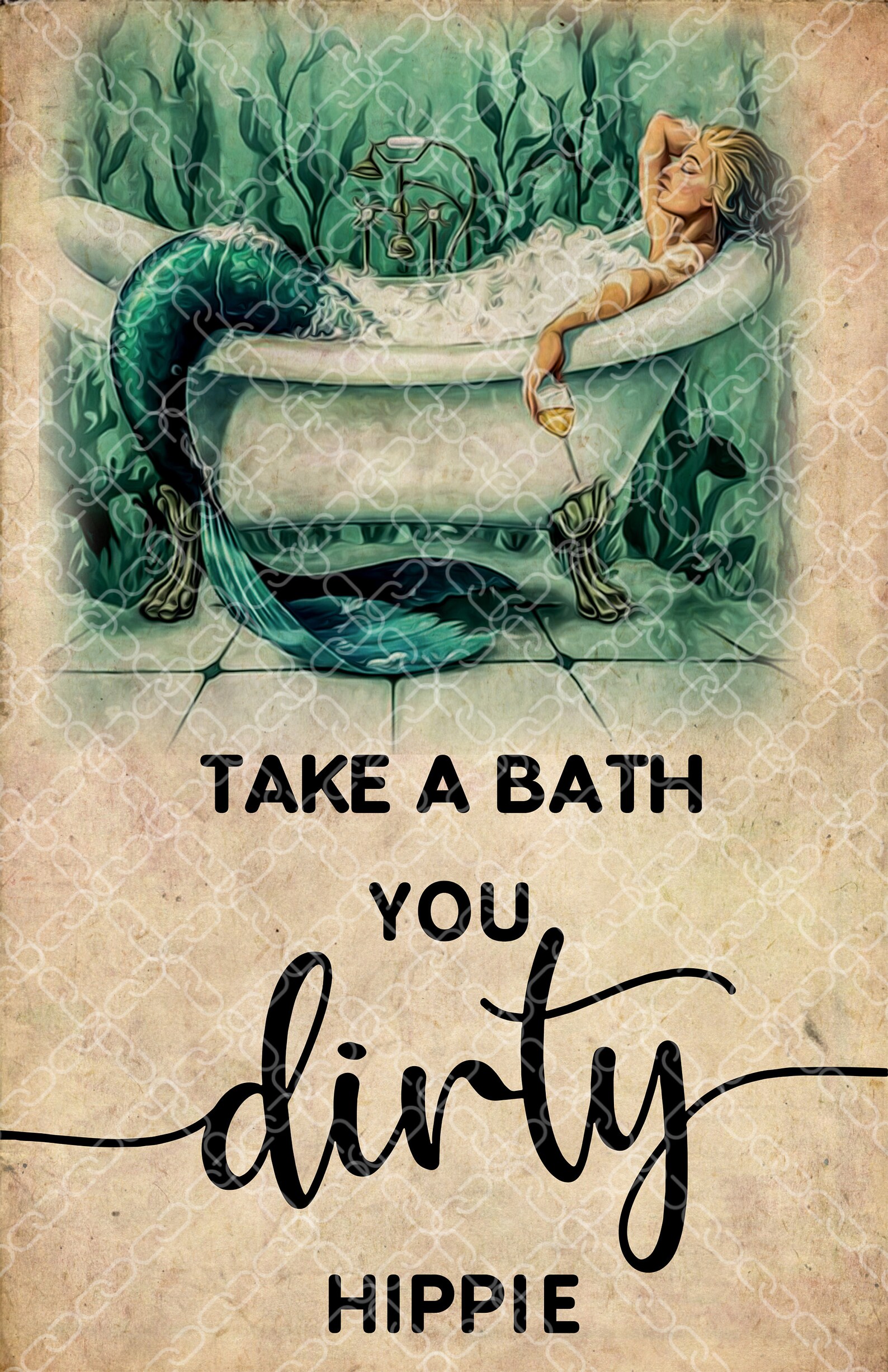 Take A Bath You Dirty Hippie Poster Funny Mermaid Bathroom Etsy