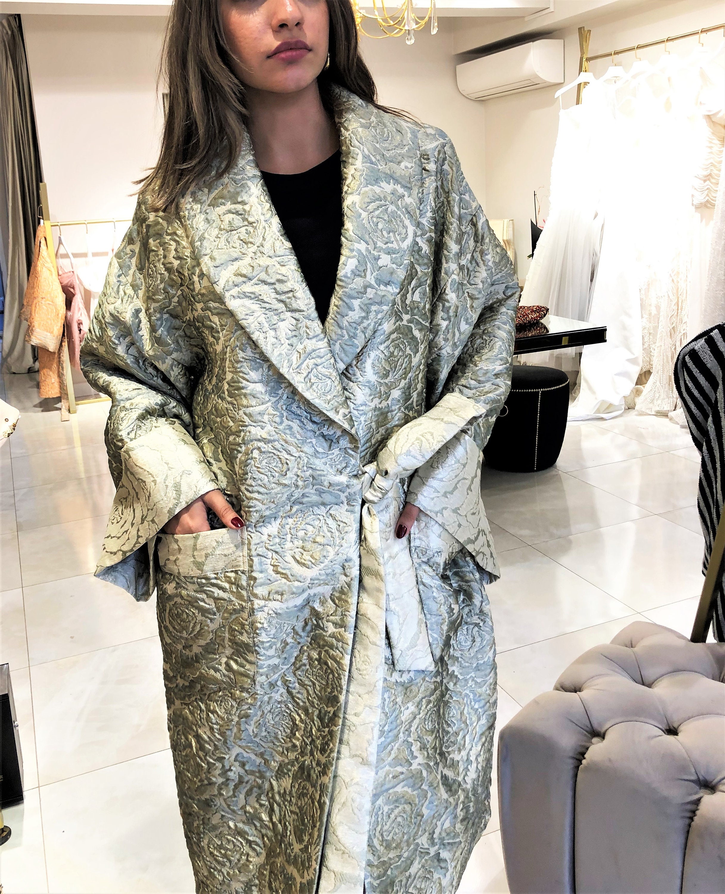 Women Long Brocade Jacket kimono Style Jacketvintage Style Etsy