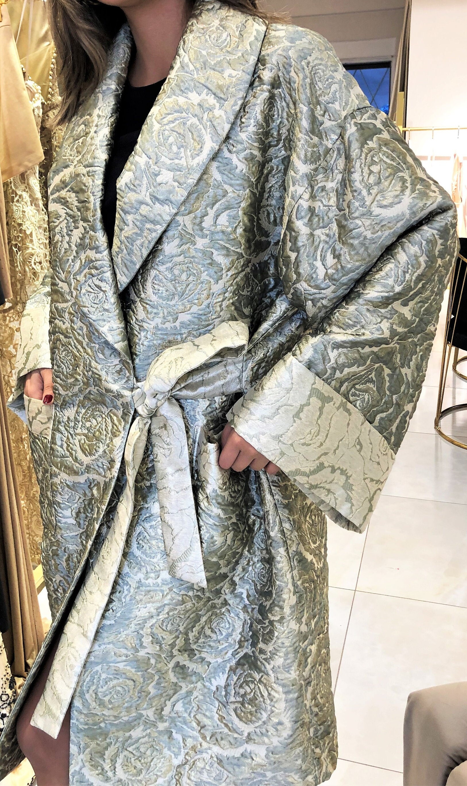 Women Long Brocade Jacket kimono Style Jacketvintage Style Etsy