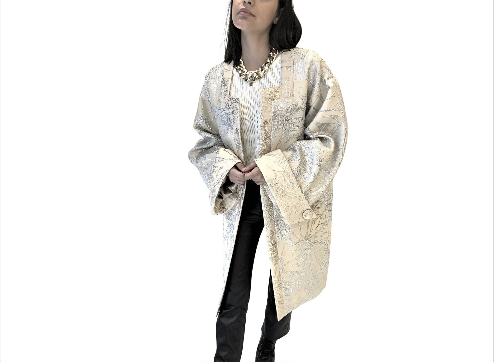 Women Long Brocade Jacket ,kimono Style Jacket,vintage Style Brocade