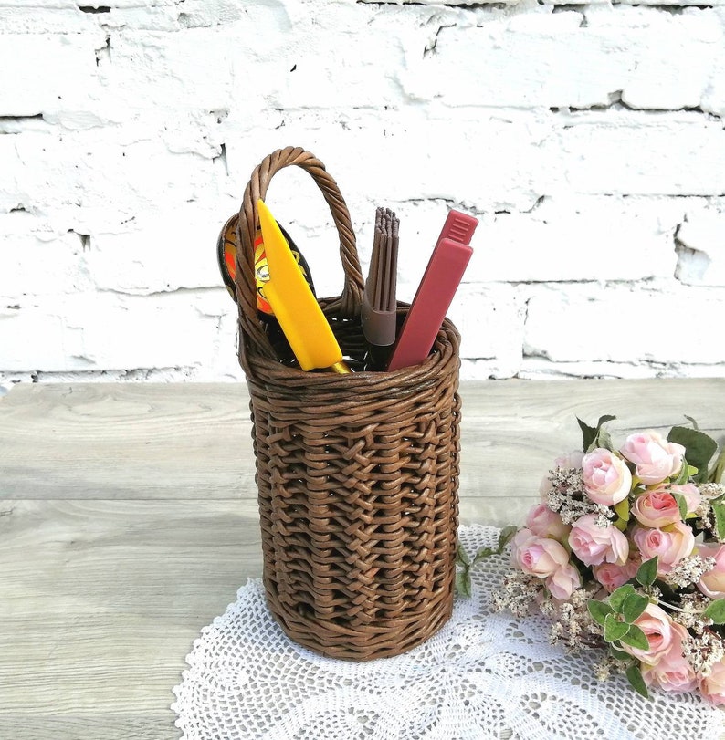Two Vintage Woven Wicker Basket Hanging by GrandmaDebbysCloset