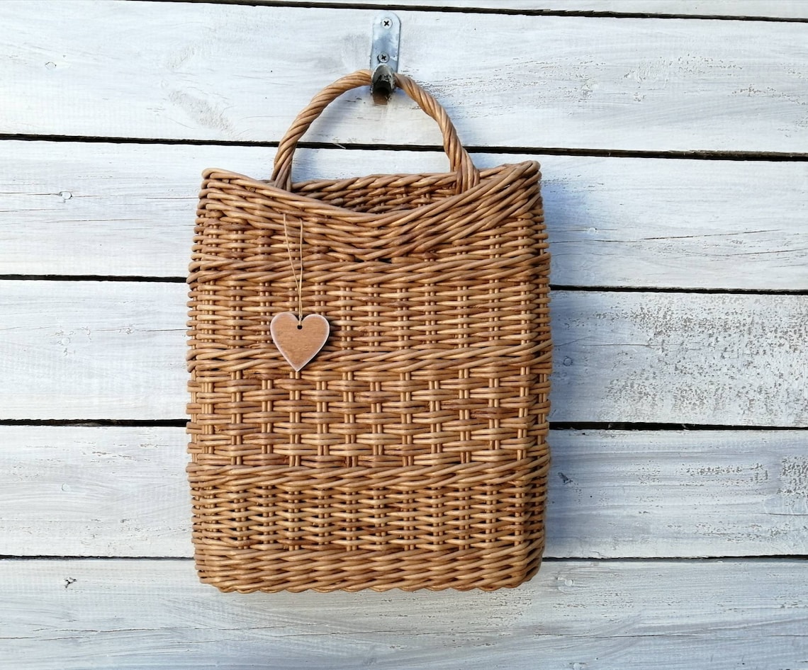 Rustic Flat Wicker Door Basket Country House Interior Hanging Etsy