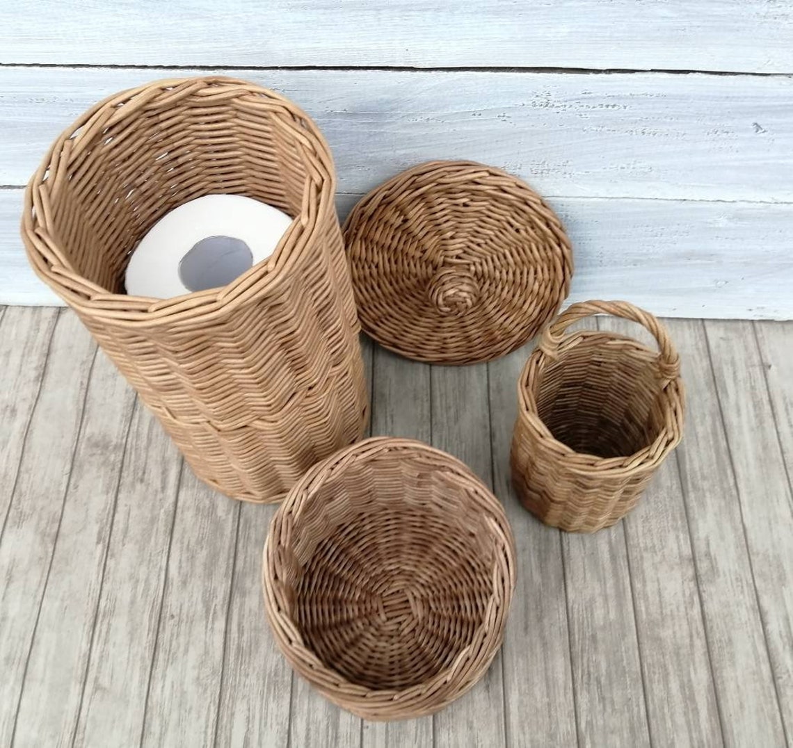 Set of wicker basket Baskets with lids storage Braided Etsy