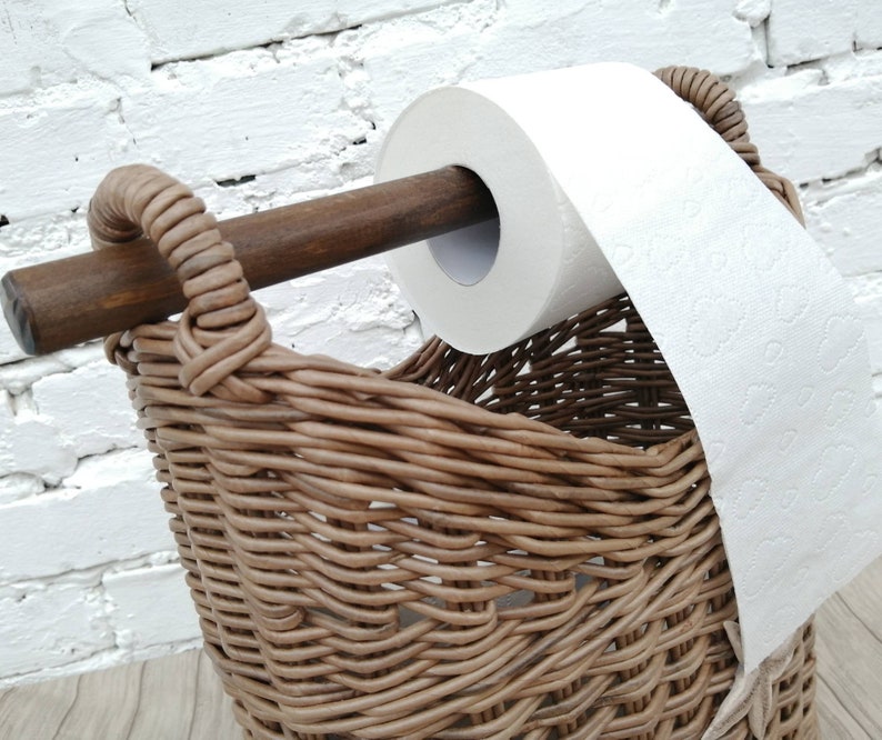 Toilet roll holder Wicker basket for storing spare rolls of Etsy