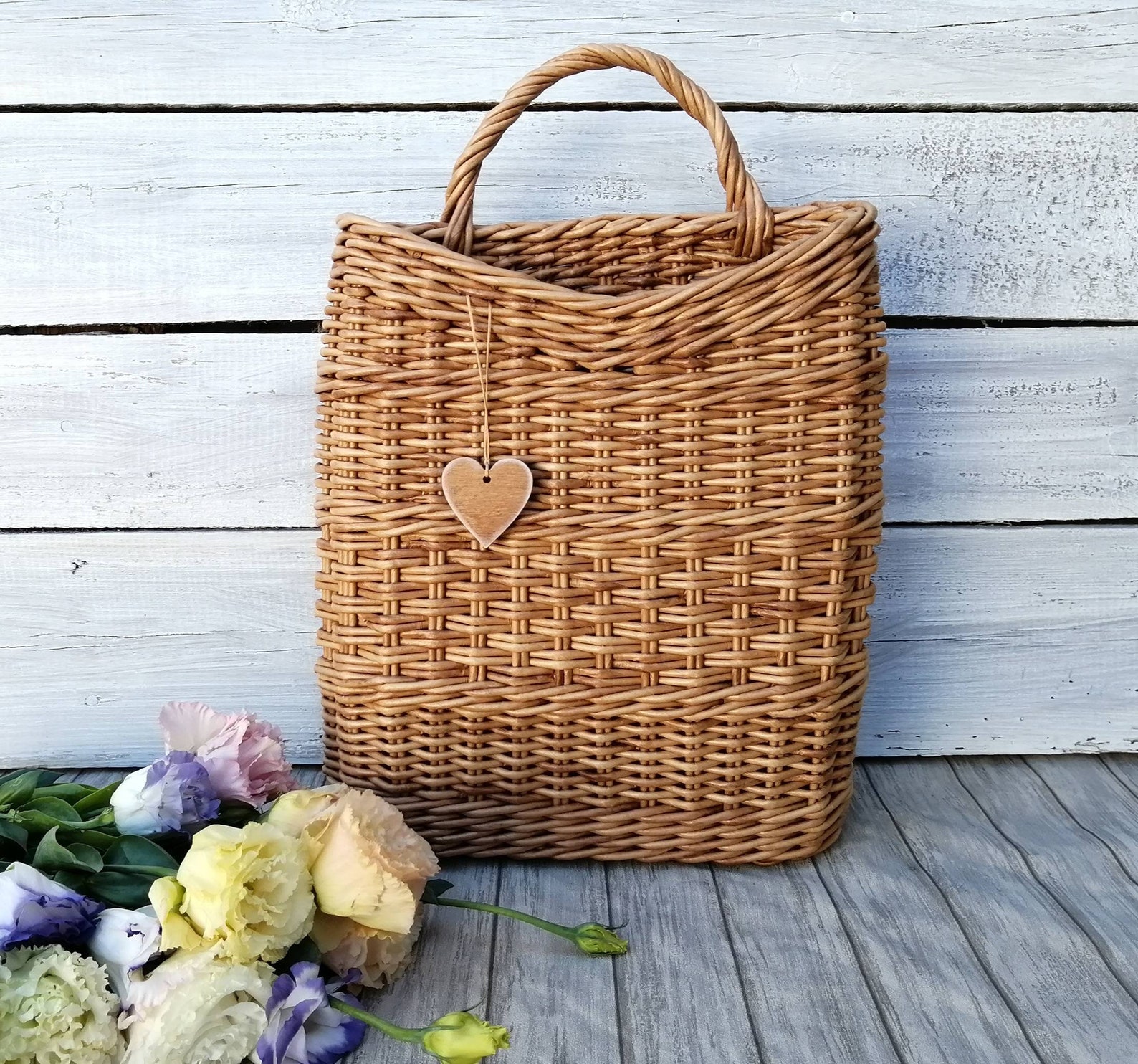Rustic Flat Wicker Door Basket Country House Interior Hanging Etsy