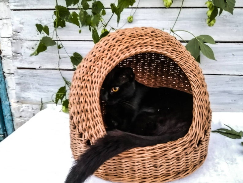Wicker house for a cat Cozy house for a cat or small dog Round Etsy