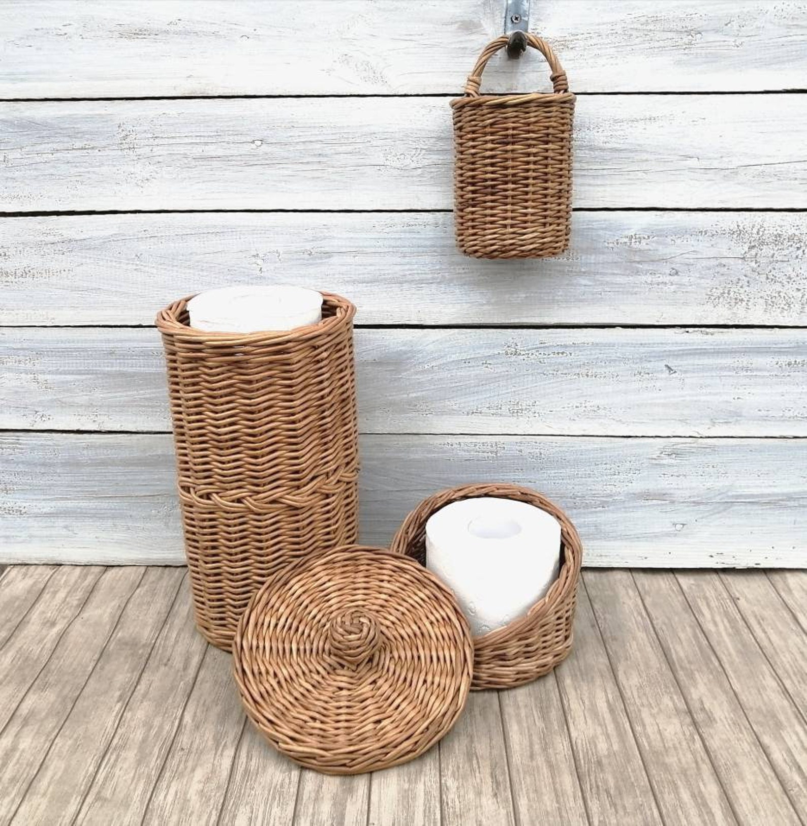 Set of Wicker Basket Baskets With Lids Storage Braided Etsy UK