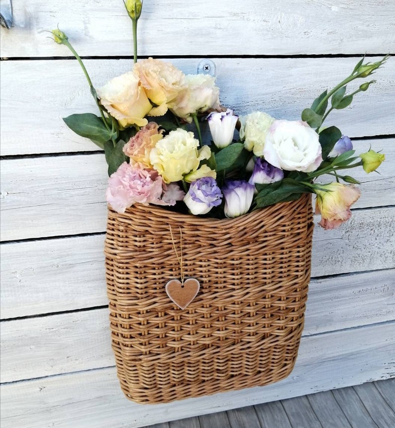 Rustic Flat Wicker Door Basket Country House Interior Hanging Etsy