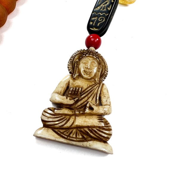 Long Beaded Necklace w/ Handcarved Sitting Buddha… - image 4
