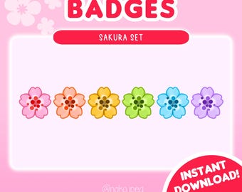 Insignias lindas de flores de Sakura: conjunto de 6 insignias para transmisores de Twitch