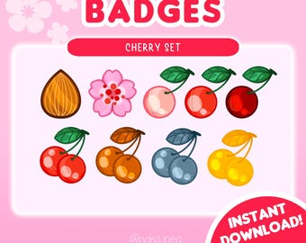 Insignias CHERRY lindas: conjunto de 9 insignias para transmisores de Twitch